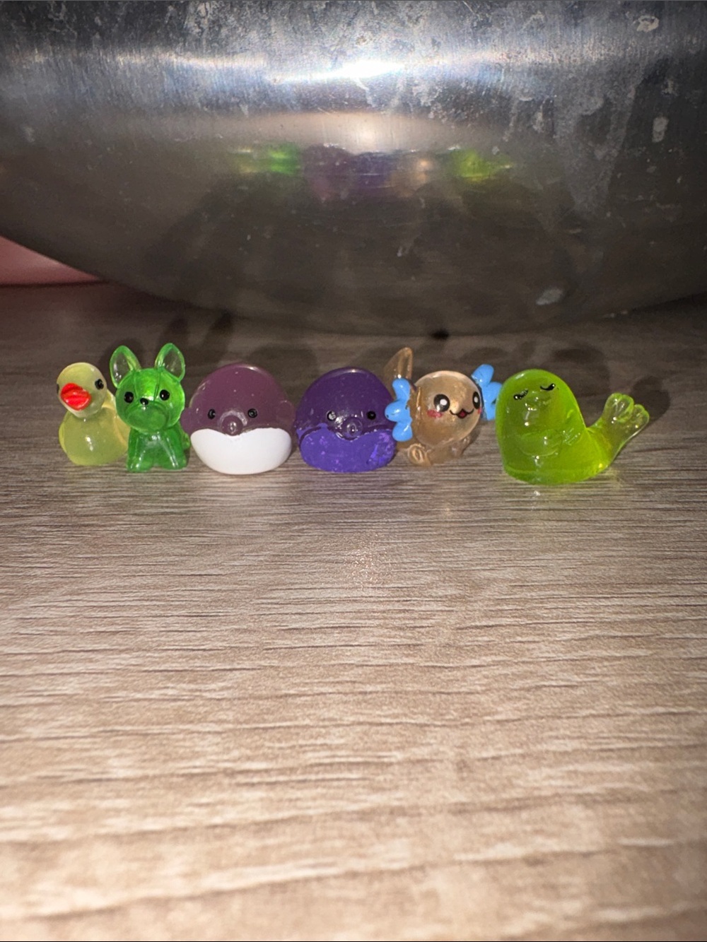 Amazon Cute Mini Translucent Pet Figurine Set in Green, Purple, Brown